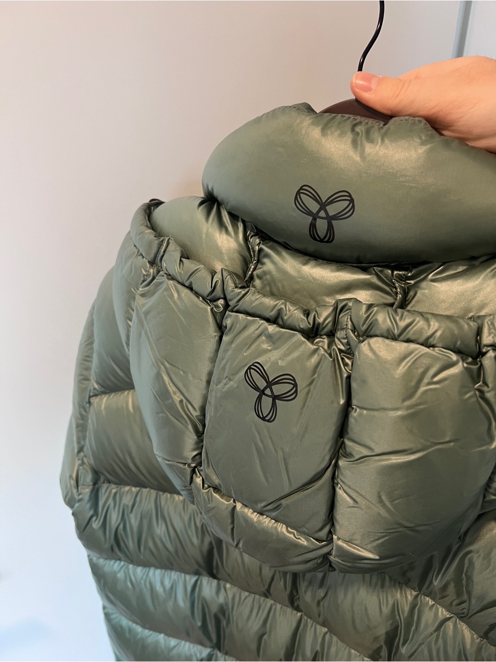 TNA Long Hooded Puffer Coat in Sage Green - Picture 6 of 7